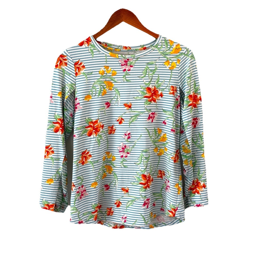IBKUL‎ Golf Top Womens Size L Vibrant Floral Striped Preppy UPF 50+ Breathable